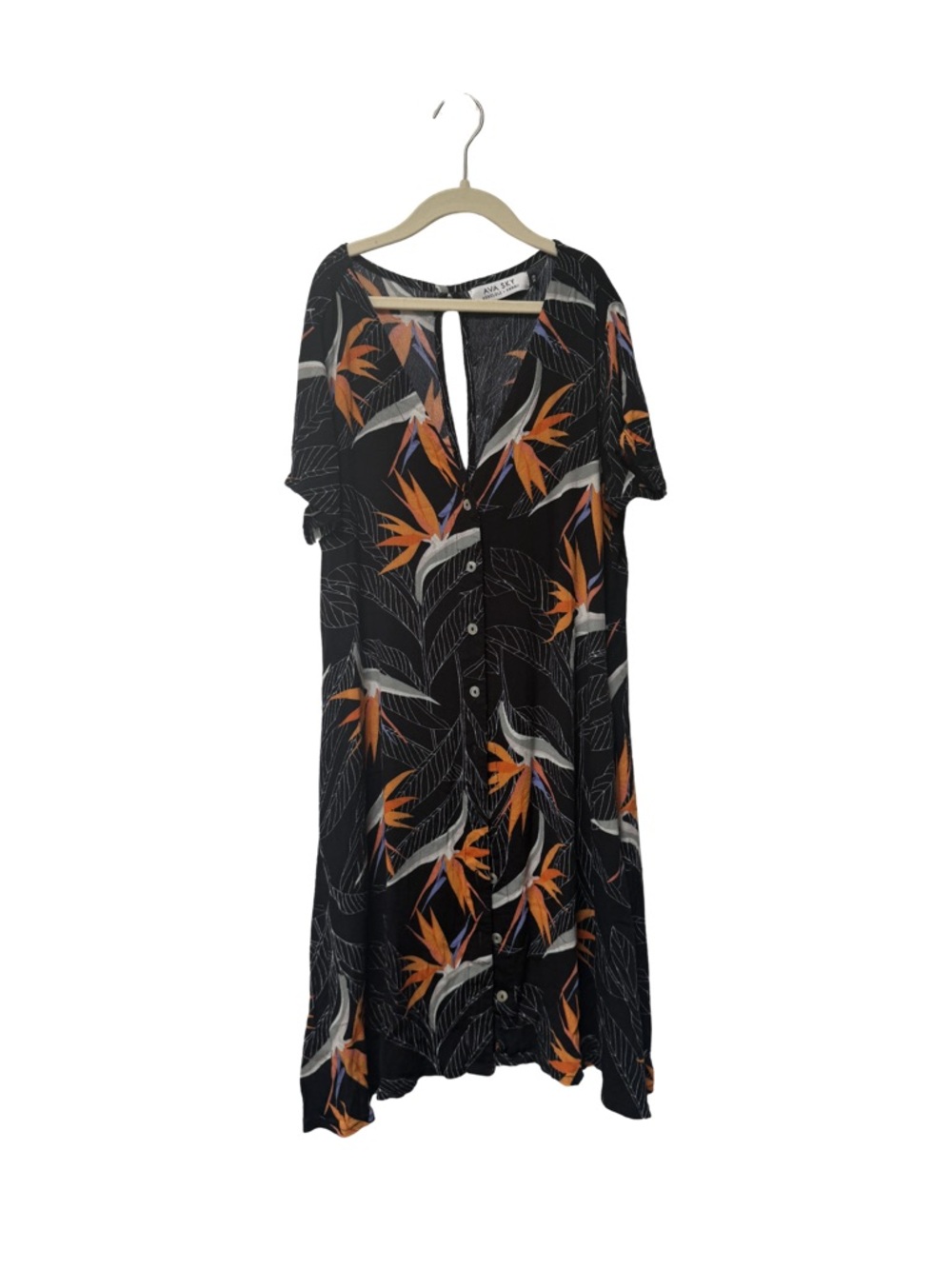 Ava Sky Fighting Eel Hawaii Tropical Button-Front Dress Resortwear Floral Print